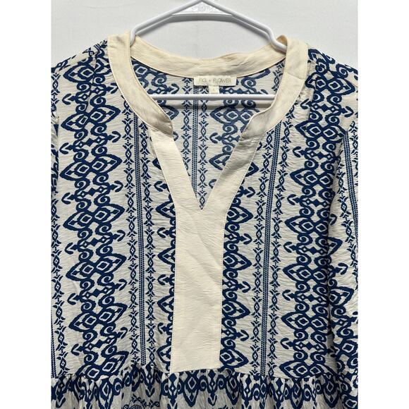 Anthropologie Fig & Flower Blue White Boho Tiered Tunic Dress Size Large - Picture 4 of 10